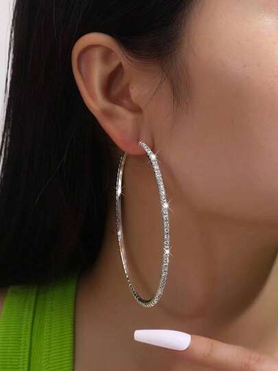 Rhinestone Decor Hoop Earrings