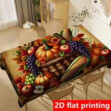 1 pieza Mantel rectangular con estampado de canasta de frutas de calabaza y hojas de arce, impermeable y con aislamiento térmico de poliéster, apto para uso interior y exterior, decoración de Acción de Gracias