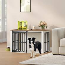 HaluPeit Hundekäfig-Möbel aus Holz, 100 cm Hundebox für Zuhause, Hundekäfig mit 2 Türen, Schiebetüren, für Kleine, Mittlere Hunde, Robuster, Beistelltisch, 100 * 60 * 62,4 cm, Weiß Braun - Braun - Übersicht 1