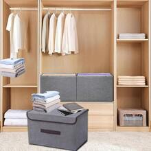 Cajas de Almacenamiento, Cajones Organizadores 8pcs, Closet Organizador de Ropa de Tela Plegables con Tapas, Cestas de Lino Cubo para Ropa Juguetes Libros Armario Dormitorio - Gris - Ver 7
