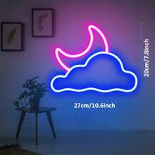 USB Powered LED Neon Sign - Cloud & Moon Design, Polished Metal Surface, Vibrant Pink-Blue Lighting, Suitable For Bedroom, Wedding & Party Wall Decor, Enhances Party Atmosphere | Decorative Lighting | Neon Display, Neon Sign For Wall Decor - Multi-color light - View 4