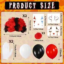 Halloween Clown Costume Accessories Set Gloves Balloons Clown Red Black Hair Clip On Puff Buns Pompoms Face Stickers Halloween Party Cosplay Women Adults - Style1 - 查看 3