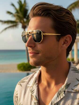 1 副男士超大复古时尚眼镜，适合度假