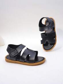 1 Pair Children's Fashion Casual Cute Non-Slip Durable Outdoor Metal Buckle Sandals, Kids Beach Slippers - Black - View 7