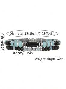 2/3pcs Teens' Fashionable Elastic Cube & Volcanic Stone Beaded Bracelet Set, Suitable For Friend Gifts, Punk Style Multi-Layer Stacking Creative Bracelet, Matching Father-Son Outfits For Travel Or Vacation - Multicolor - View 5