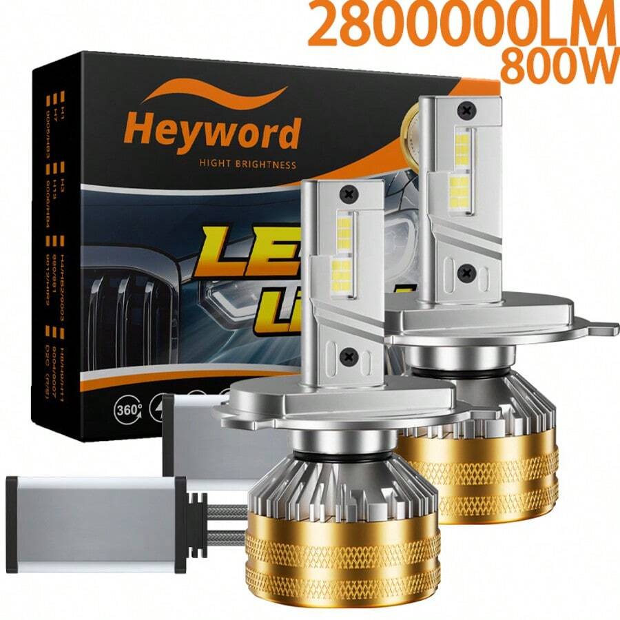 Heyword 2pcs Upgrade 9005/HB3 9006/HB4 H7 H11 H4 H1 LED Headlight Bulbs High Low Beam CANBUS 2800000LM 500% Brighter 6000K Plug-N-Play Fan