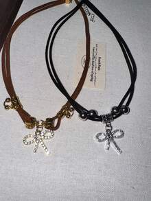 New Retro American Style Bow Layered Necklace, Malachite Collarbone Chain, Popular Sweet & Hot Girl Sweater Chain Accessory