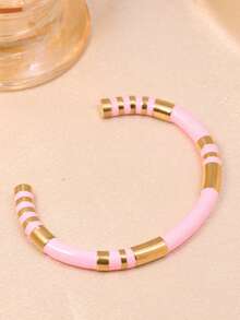 1 pieza Pulsera unisex, de acero inoxidable 304 chapado en oro con nudo de bambú multicolor de estilo natural, adecuado para uso diario y al aire libre