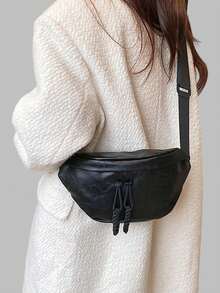 DareSee 时尚软皮腰包女士斜挎包链条单肩腰带包时尚设计师斜挎胸包腰包音乐节Y2K音乐节返校季秋冬季礼物音乐节 - 黑色 - 查看 2