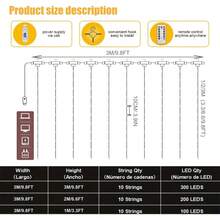 1pc 100/200/300 LED Curtain Lights, USB Hanging Fairy Lights String, Remote Control, 8 Lighting Modes, Suitable For Wedding, Birthday, Christmas, Party, Bedroom Backdrop, Indoor Home And Holiday Decoration, Available In White, Warm White And Multi-Color - 彩色 - 查看 10