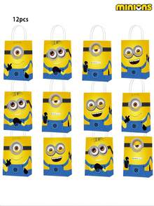Minions 12/24 buc Pungi cadou Minions drăguțe cu ochi mari, personaje de desene animate, foarte potrivite pentru naveta zilnică și oferirea de cadouri, potrivite pentru cadouri, portofele, papetărie, articole mici, potrivite pentru utilizare pe tot parcursul anului, pot fi folosite pentru a oferi cadouri prietenilor și familiei, pline de distracție
