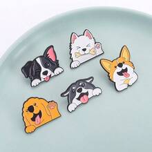 4pcs/Set Cute Animal Brooches, Versatile Dog Corgi, Cat, Husky Metal Badges In Korean/Japanese Style