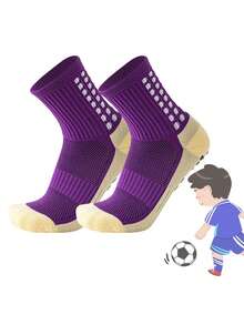 1/5 Pairs Kids/Teens Sports Socks, Colorblock Football/Basketball/Cycling Crew Socks, Non-Slip Athletic Socks