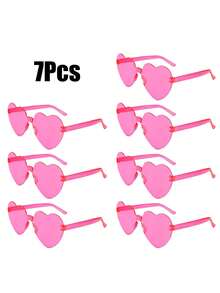 1/7/13/20pcs Set Heart-Shaped Candy Color Frameless Funny Love Heart Glasses, Unisex Party Favor Glasses - Rose Red - View 12