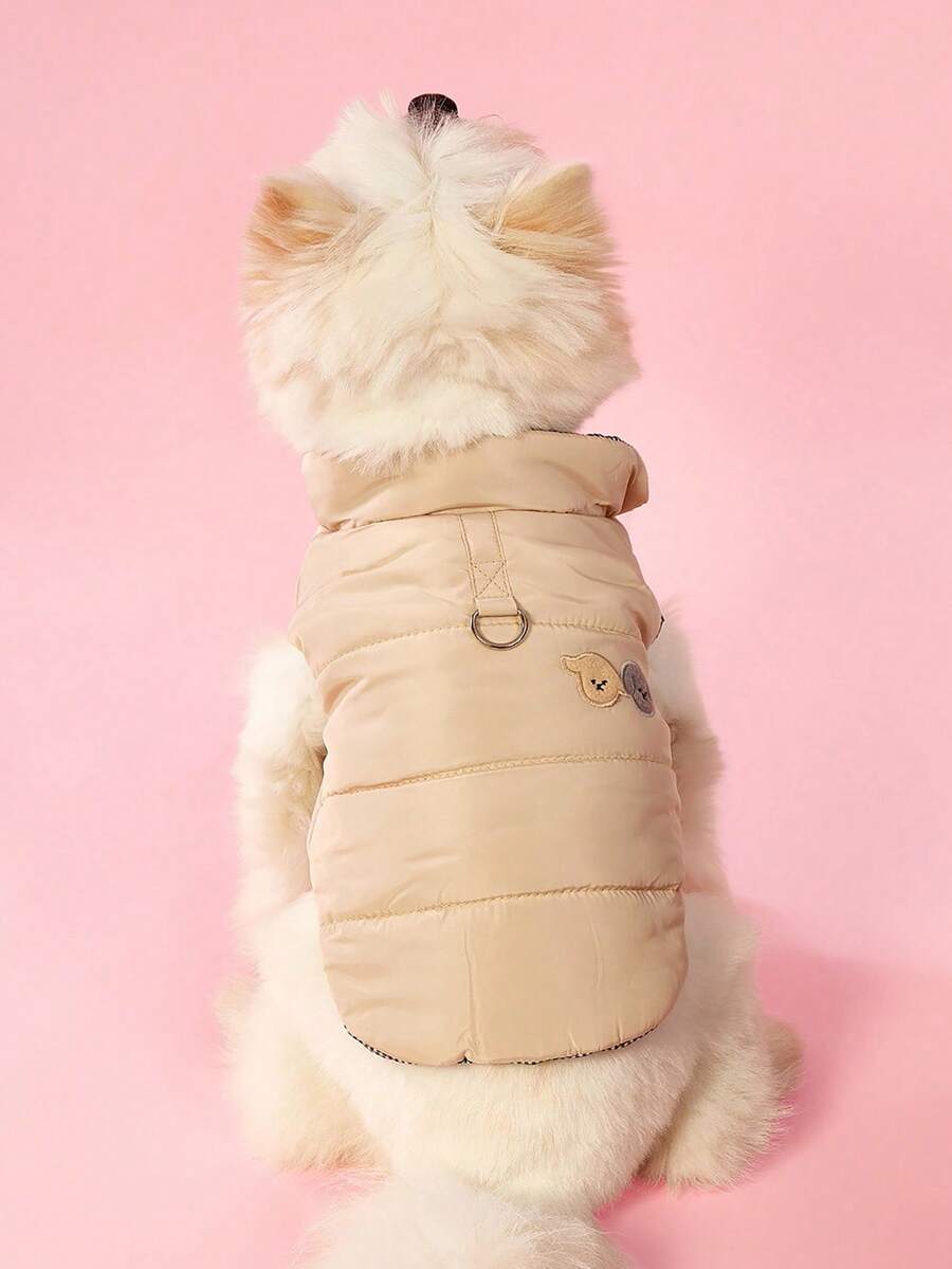 PETSIN 1件寵物卡通狗刺繡厚外套 - 卡其色 - 查看 1