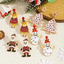 2 piezas de Elegantes pendientes de aleación con estilo navideño, Papá Noel, reno, muñeco de nieve, árbol de Navidad con diamantes de imitación, adecuados para que las damas los usen como regalos el día de Navidad. (Hecho a mano, con ligeras variaciones en los diamantes)