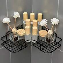 1pc No-Drill Corner Shelf, Bathroom/Kitchen Storage Rack For Shampoo, Soap, Seasonings - Black - View 4