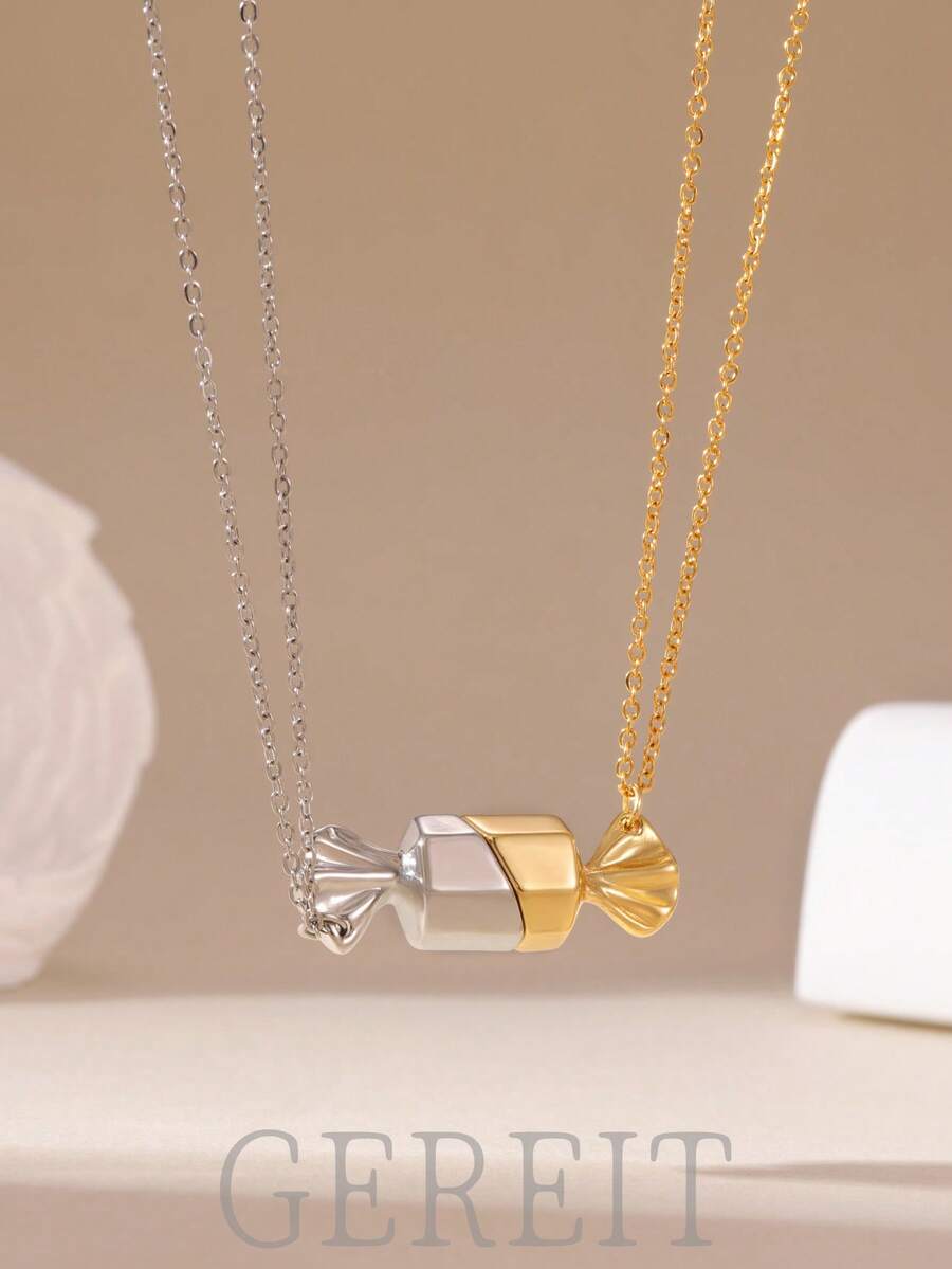 GEREIT 2 piezas Nuevo collar colgante de caramelo magnético de acero inoxidable de dos tonos de 18K oro, elegante y de moda, adecuado para hombres, mujeres, parejas, amigos, uso diario