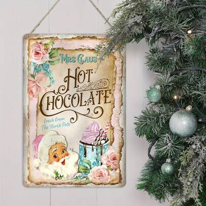 Mrs. Claus Hot Chocolate" Vintage Christmas Wooden Sign: Perfect For Home Decor, 12" X 8.