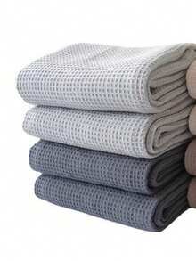 4pcs Plaid Pattern Dish Cloths, Square Kitchen Towels, Solid Color, Highly Absorbent & Durable, Suitable For Dishware & Countertops