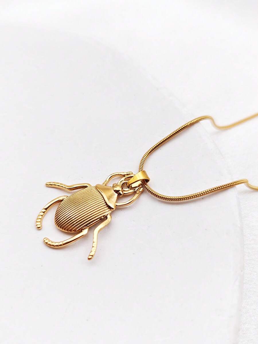 1pc 18K Gold Plated Stainless Steel Beetle Insect Series Pendant Necklace, Unique & Innovative Jewelry