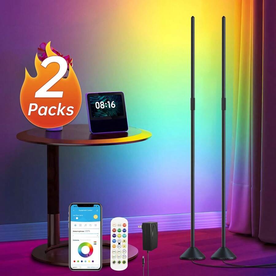 LED Corner Floor Lamp 1/2 Pack, Smart RGB Floor Lamp With APP&Remote Con, 16 Million Colors Changing, Music Sync, Modern Corner Led Light For Bedroom Living Room And Gaming Room, Timing&Schedule. - Xem 1