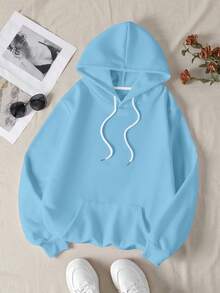 Custom Autumn/Winter Women's Hoodies - Halloween Customization - Front, Back, Double-Sided Customization, Add Your Own Photos (Family Photos/Selfies/Pet Photos) To Design Your Personalized Printed Hoodies, Custom Family Member Hoodies With Baby/Couple/Family/Pet Photos, Customized Comfortable Pet Hoodies, Personalized Pet Sweatshirts, Cute Pet Photo Printed Women's Hoodies - Baby Blue - View 6