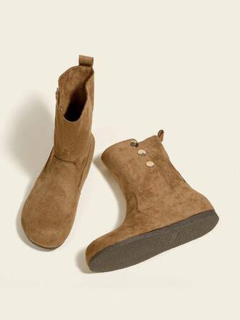 Damkängor med platta, kakifärgade, casual ankelboots med dold kilklack, retro, mångsidig och bekväm slim fit, höstnyheter