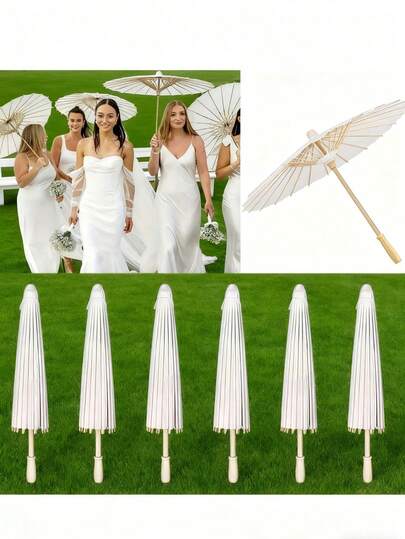 6pcs Vintage White Paper Umbrellas – 39.98 Cm, Foldable & Portable, Perfect For Weddings, Festivals, And Home Decor, Sun Protection, Artistic Design, Parasols For Photography,Spring Summer Picks,Brides Maid Gifts,Room,Bedroom Deccor,Bedroom Deccor,Beach,Travel,For Men,For Women,Vacation,Cute Stuff