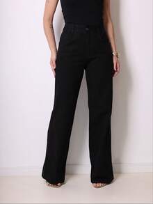 Women's Wide Leg Jeans, High Waist, Butt Lifting, 2025 - 黑色 - 查看 2