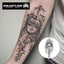 INKARTLINK 天秤座正义女神渐变纹身，欧式风格，防水持久1-2周，假纹身，逼真纹身，几何图案，果汁纹身，植物纹身 - 黑色 - 查看 2