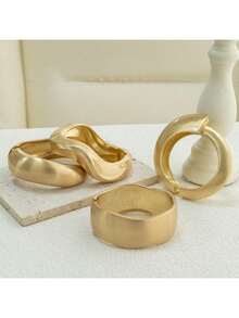 Bộ 4 chiếc/1 chiếc vòng tay bản rộng kiểu Punk, khóa lò xo mờ, thiết kế bất đối xứng bằng kim loại, phụ kiện hàng ngày và dự tiệc cho nữ, trang sức thời trang, quà tặng bạn thân. - Vàng - Xem 8