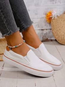 Couple's Canvas Shoes, Slip-On Slouchy Shoes, Walking Shoes, Fashionable Casual Versatile Classic Canvas Shoes - White - View 7