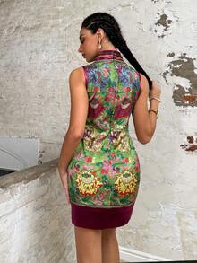 Elegantes ärmelloses Cheongsam: Neues chinesisches Kleid mit Mandarin-Kragen, dekoriert mit Blumen- und Drachen-Stickerei. Mit exquisiten Froschknöpfen und luxuriösen Besätzen. Perfekt geeignet für große Galas, formelle Abendessen, Hochzeiten, Jahrestage und hochwertige Unternehmensveranstaltungen. - Verschiedenfarbig - Übersicht 2