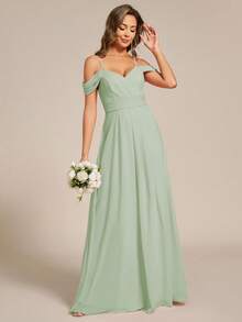 Elegante vestido de dama de honor verde oliva que define la cintura para recepciones de boda y fiestas de banquete en otoño/invierno