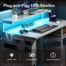 HLONONE Büro-Computertisch mit LED-Licht, Bürotisch mit Monitorständer für den Heim-/Bürogebrauch, Eckschreibtisch mit großer Aufbewahrungstasche und höhenverstellbarem Aufbewahrungsregal, Remote-Mitarbeiter