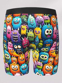 1 Pieza Calzoncillos tipo bóxer para hombres, con estampado de monstruo lindo, calzoncillos casuales simples para hombres, shorts tipo bóxer para hombres, adecuados para la playa, la piscina, ropa interior cómoda para el uso diario