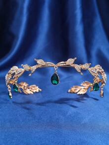 1pc Gold Tone Water-Drop Shaped Rhinestone Crown, Mori Girl Style, Bridal Wedding Birthday Headband Accessories Royal