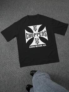 Camiseta gráfica para hombre, diseño genial de cruz de motocicleta, camisa casual de verano, elegante camiseta de manga corta, cómoda mezcla de algodón, estampado único, regalo perfecto para motociclistas, moderna y actual, material de alta calidad, tela transpirable, lavable a máquina, duradera y de larga duración. - Negro - Ver 3