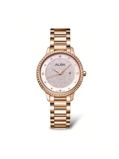 Seiko Jinggong Alba Lady Quartz Watch, Decorated With Diamonds, In A Casual And Simple Style, For Summer, With A Crystal Glass Dial, 50 Meters Water Resistance, With A Fashionable Design. New Year's Eve Christmas Gift For Christmas.