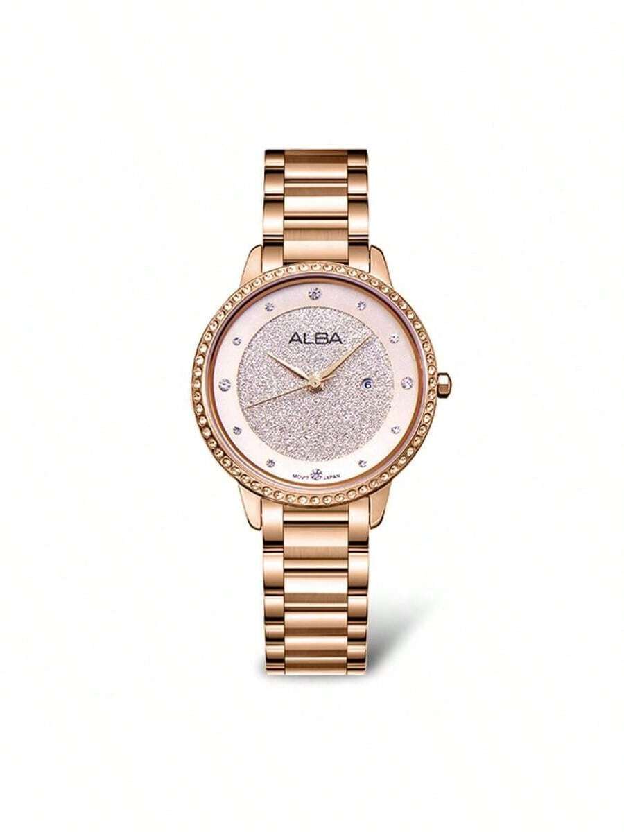 Seiko Jinggong Alba Lady Quartz Watch, Decorated With Diamonds, In A Casual And Simple Style, For Summer, With A Crystal Glass Dial, 50 Meters Water Resistance, With A Fashionable Design. New Year's Eve Christmas Gift For Christmas.