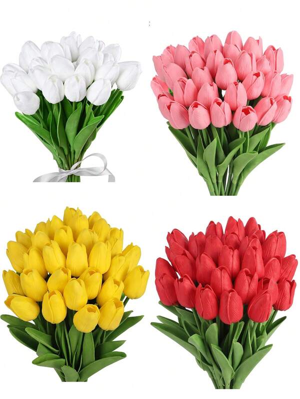 10pcs Artificial Tulip Flowers With Real Touch PU Tulip Stems, Suitable For Wedding, Spring Bouquets, Floral Arrangements, Home, Party, Office, Mother's Day Decor