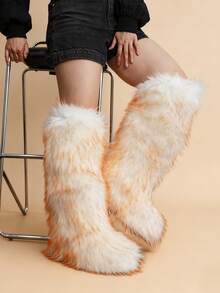 2025 Autumn/Winter New High Boots & Over-The-Knee Snow Boots, Warm Faux Fox Fur Boots, Faux Raccoon Fur Fashion Boots - White - View 3