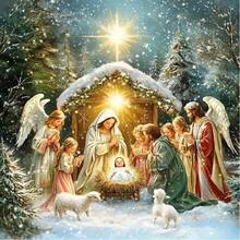 1 pieza Kit de pintura de diamantes en 5D con escena navideña de Jesús, tema navideño [30*30cm/11.8*11.8in][40*40cm/15.7*15.7in] Adecuado para principiantes adultos DIY Mosaico de arte de diamantes, arte de diamantes hecho a mano de perforación completa, adecuado para decoración de pared de sala de estar, dormitorio, oficina, regalo sorpresa para familiares y amigos, decoración del hogar para vacaciones, sin marco - Multicolor - Ver 13