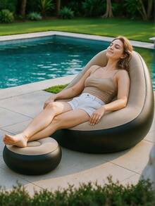 1 Stück tragbarer Relaxsessel, (1 Sofa + 1 Fußablage) wasserdichtes und auslaufsicheres Design - ideal für Garten, Strand, Reisen, Camping, Picknick, Musikfestival, praktisch für den Außenbereich (Pumpe nicht enthalten)