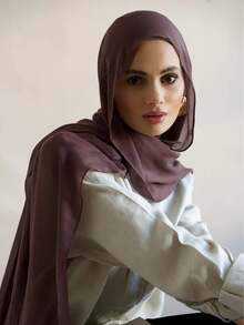 1 件女士波西米亚风格纯色印花围巾，时尚缎面丝绸面头巾，防晒度假空调防风披肩 - 彩色 - 查看 5