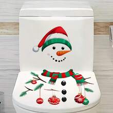 1 pieza de pegatina autoadhesiva de muñeco de nieve navideño, con gorro rojo, bufanda y elementos de árbol de pino, decoración de baño autoadhesiva, fácil de aplicar y sin residuos, adecuada para decoración navideña, regalo de inauguración de casa o Navidad, decoración estacional del hogar, diseño navideño, pegatinas decorativas, decoradores del hogar, adecuada para pegatinas navideñas del hogar