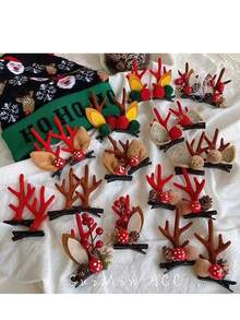 2pcs Christmas Headwear, Cute Antler Hairpins, Women's Holiday Elk Antler Hairpins