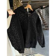 Y2K Harajuku Women's Zip Up Jacket With Star Print Pattern Hip-Hop Style Short Zip Hoodie Gothic Black Jacket Unisex - 黑色 - 查看 11