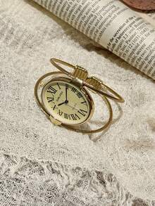 1 pieza Reloj de pulsera vintage de lujo para mujer, de oro/plata pequeño. Reloj de cuarzo minimalista y elegante, adecuado para uso diario, regalo de cumpleaños